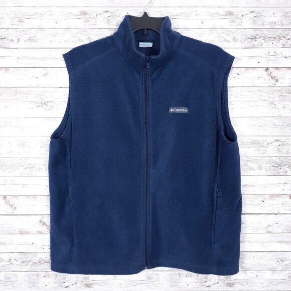 Columbia Mens Fleece Vest XL Full Zip Blue Outdoor Camping Hiking 850 - Picture 1 of 4
